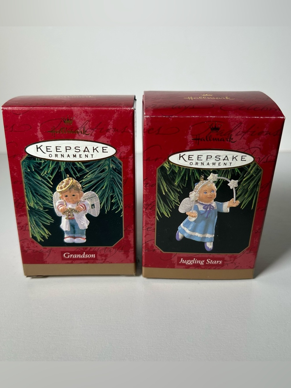 Lot of 4 Hallmark Ornaments New in Boxes grandson golf angel stacking snowman